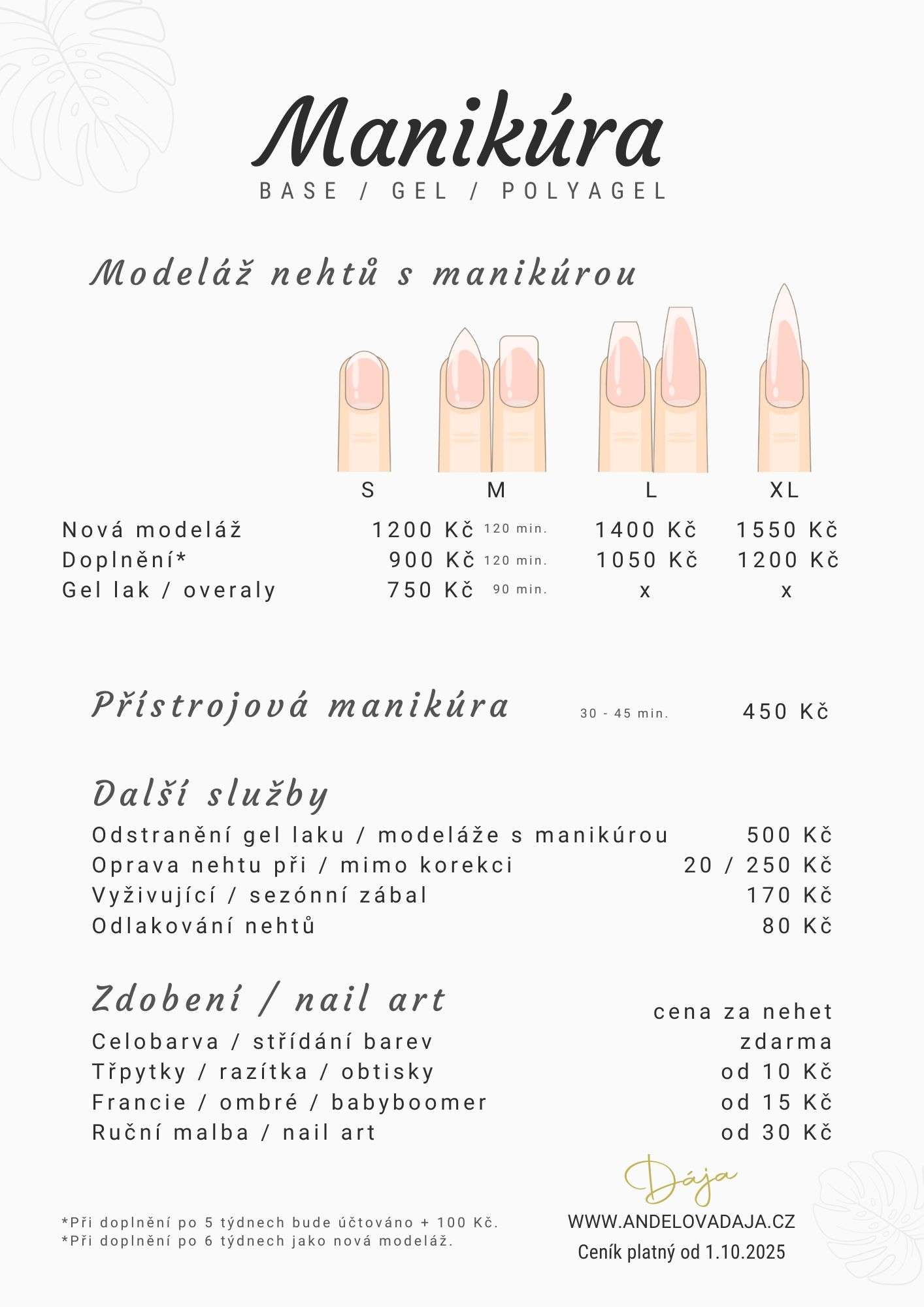 Ceník manikúra nehtová modeláž 2025 Dája Ceník manikúra nehtová modeláž 2025 Dája